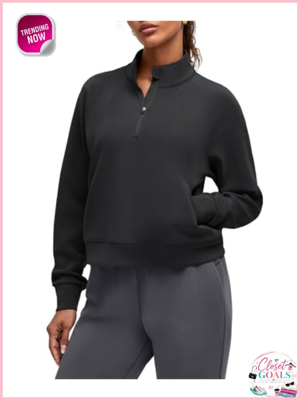 Half-Zip Modal Sweatshirt Mock Neck Pullover with Pockets